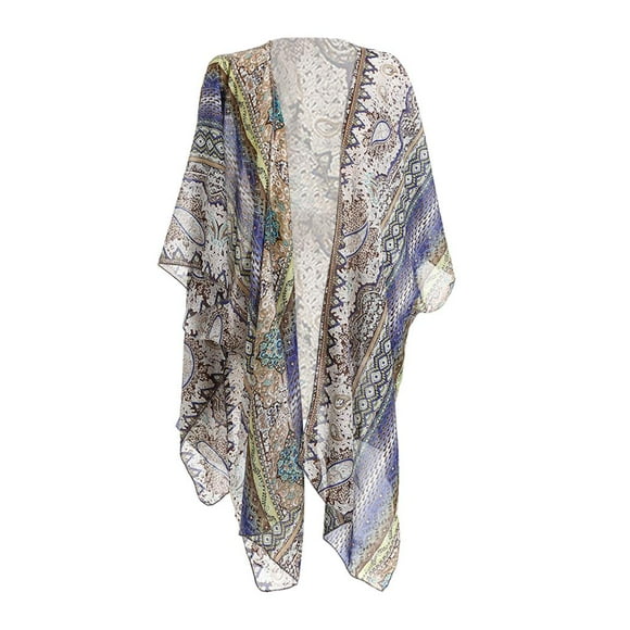Blusa de gasa de verano tipo cárdigan, ropa de protección solar, blusa larga de playa para mujer Azul