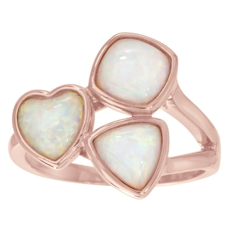 Triangle Shaped Plates Lesa Michele Women's White Lab Created Opal Three Stone Heart, Square and Triangle Shaped Cluster Ring in Rose Gold Plated Sterling Silver ()