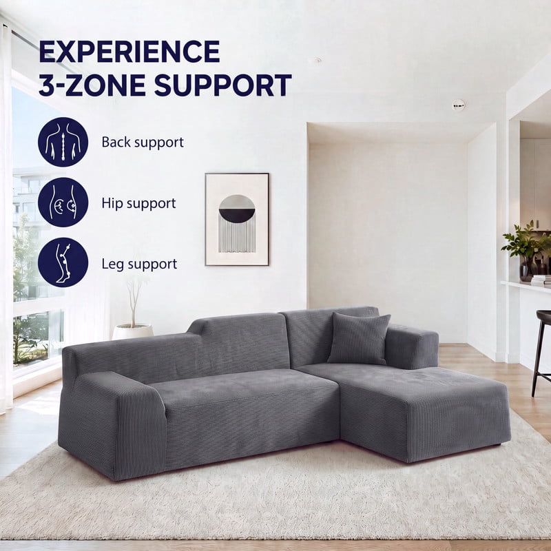 Gewnee 96" Modular Sleeper Sofa Bed, Boneless Sectional Couch with Deep Seat, Boneless Couches for Living Room, Gray（Corduroy）
