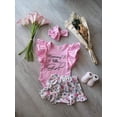 thumbnail image 3 of Global Trend LLC Little Infant Baby Girl Apparel Ruffled Sleeveless O-Neck Romper - Floral Camo with Headband, 3 of 7
