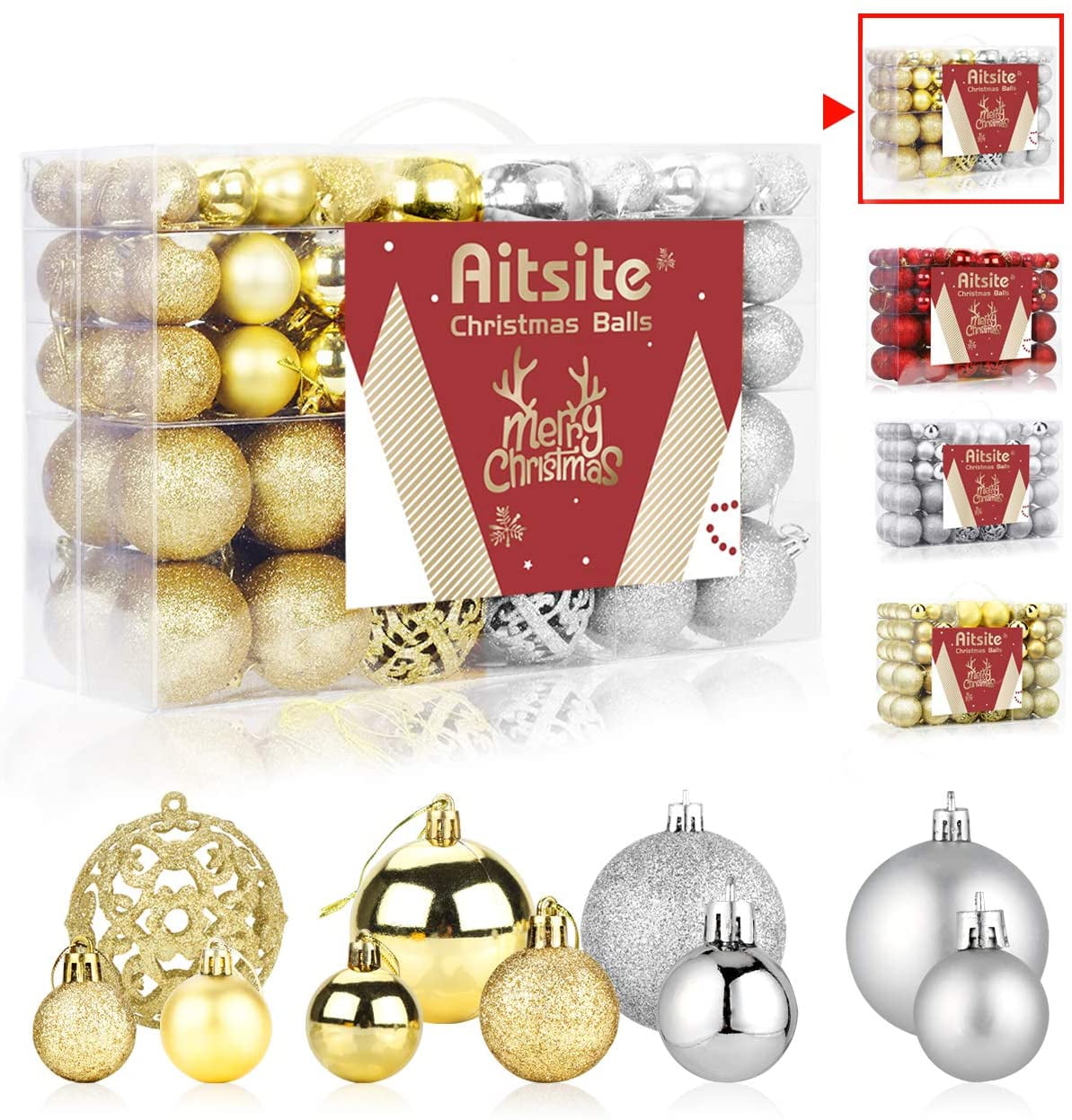 Intera 100 Pack Christmas Tree Ornaments Set Mini Shatterproof Holiday