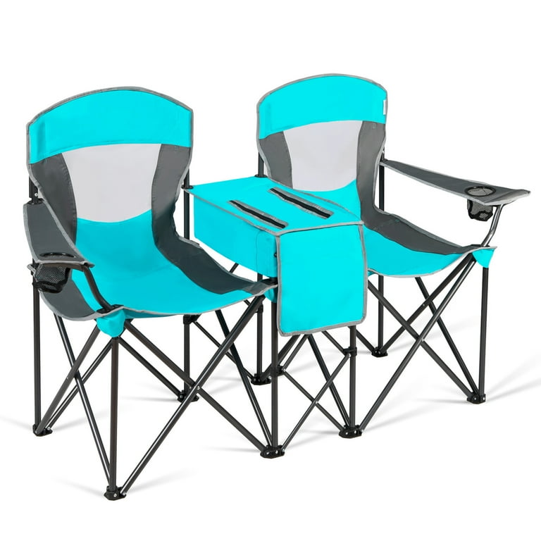 Gymax Outdoor Foldable 2-Person Camping Chairs with Adjustable
