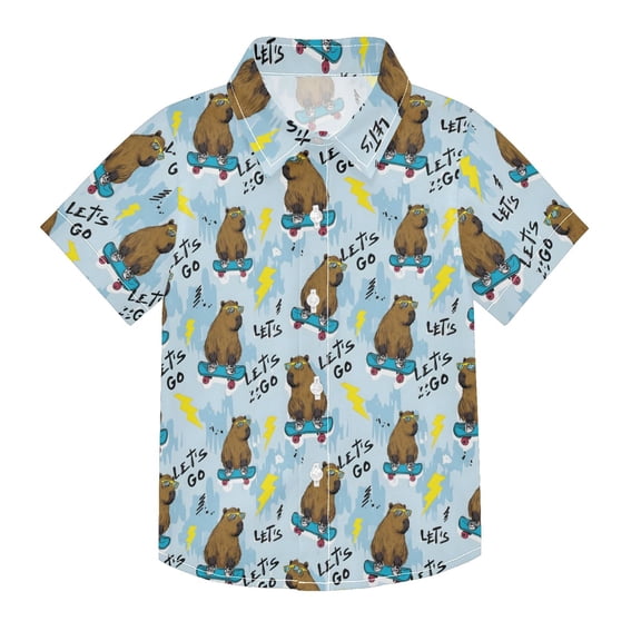 Dailycode Small Short Sleeve Button Down Shirts Cool Capybara on Skateboard Casual Shirt 3-10 Years