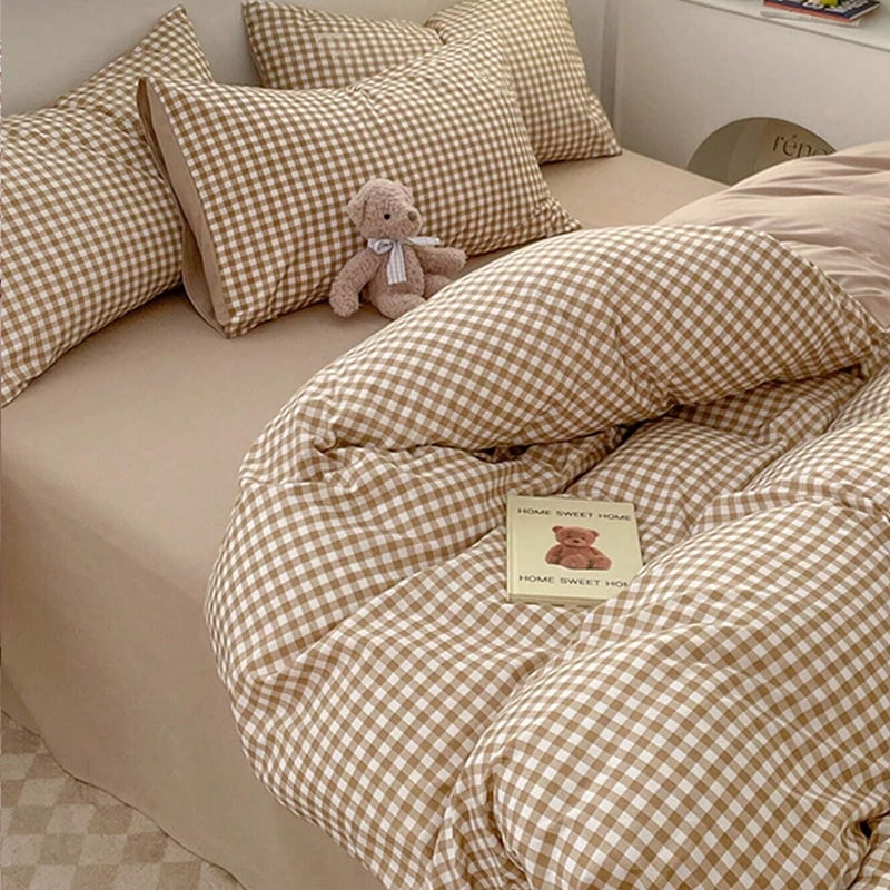 China Small Plaid Cotton Duvet Cover, 70.8x86.6in, Pink Plaid