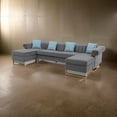 thumbnail image 6 of Benjara Ore 128 Inch Sectional Sofa with Double Chaise, 5 Seater, Gray Velvet, 6 of 6
