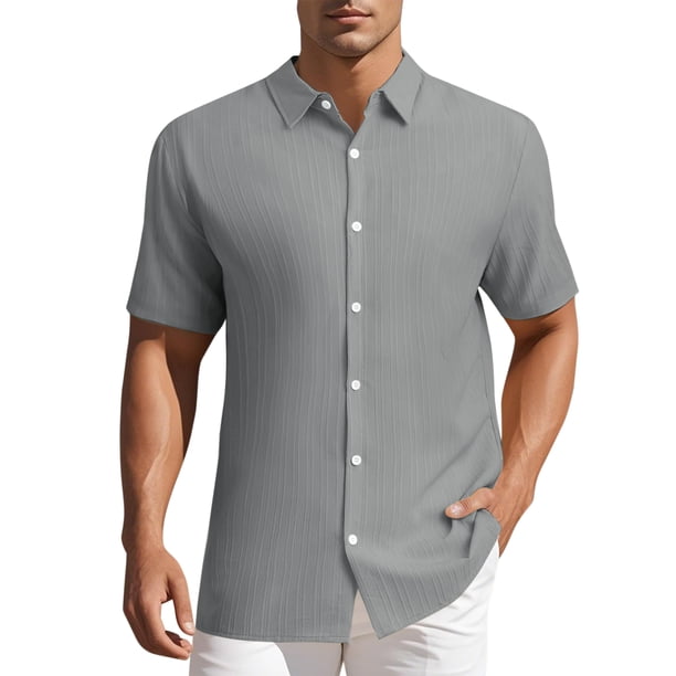 CAMISAS DE HOMBRE CORTAS DE MANGA PARA EL DÍA DEL PADRE INSPIRADOR, CAMISA DE PLAYERA DE VERANO CON CUELLO PUNTA M GRIS