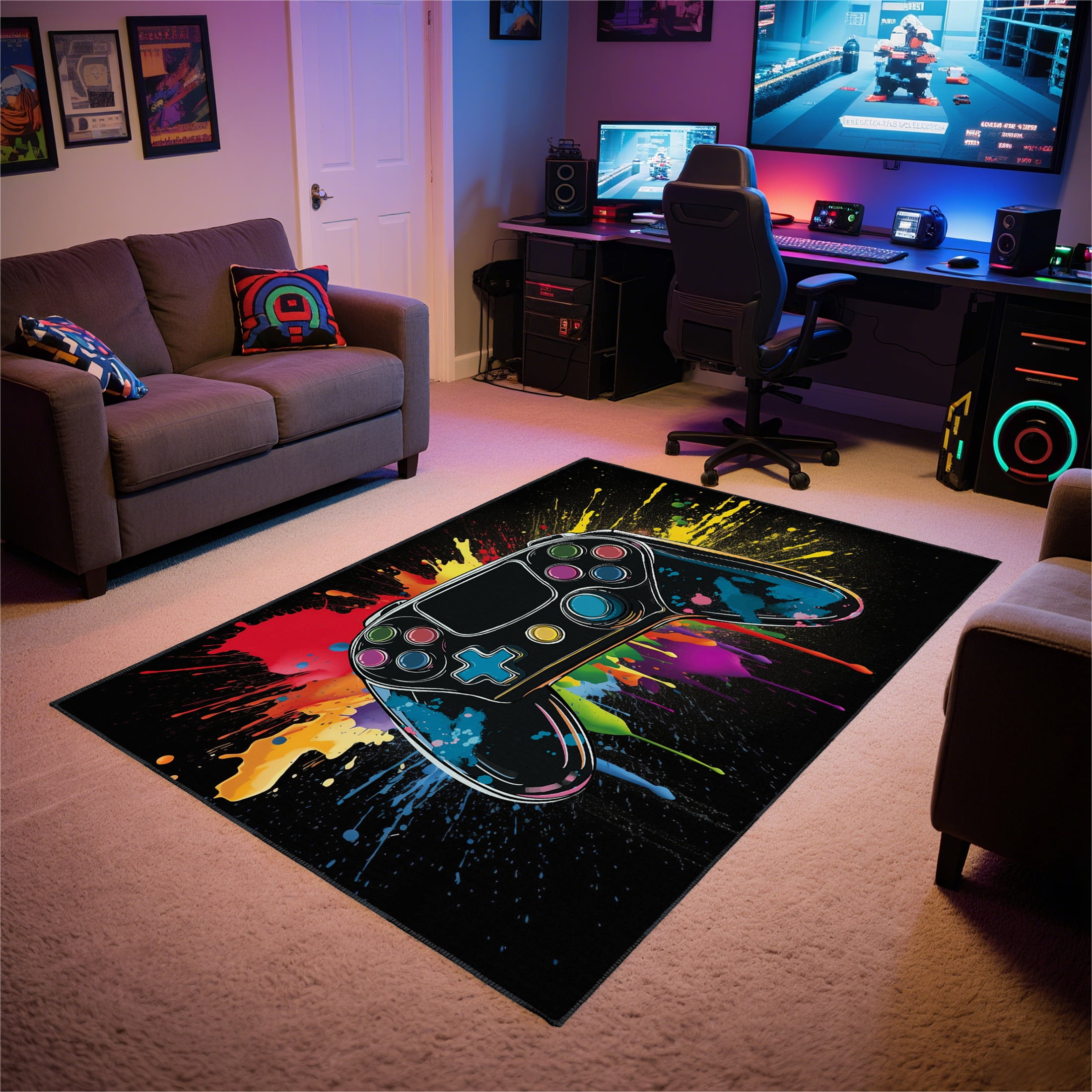 Gaming Rug for Room,3x5 ft Non-Slip Cool Gamer Rugs for Bedroom Livingroom and Game Room Decor
