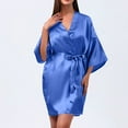 thumbnail image 2 of snilers Silk Robes for Women 3/4 Sleeve Loose Nightgown Wedding Party Bridal Sleepwear Short Satin Kimono Bathrobe, 2 of 3