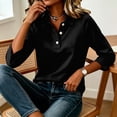 thumbnail image 4 of Women Casual Lapel Button Tshirts 3/4 Sleeve Polo Tops Loose Relaxed Solid Shirts Daily Tops, 4 of 5