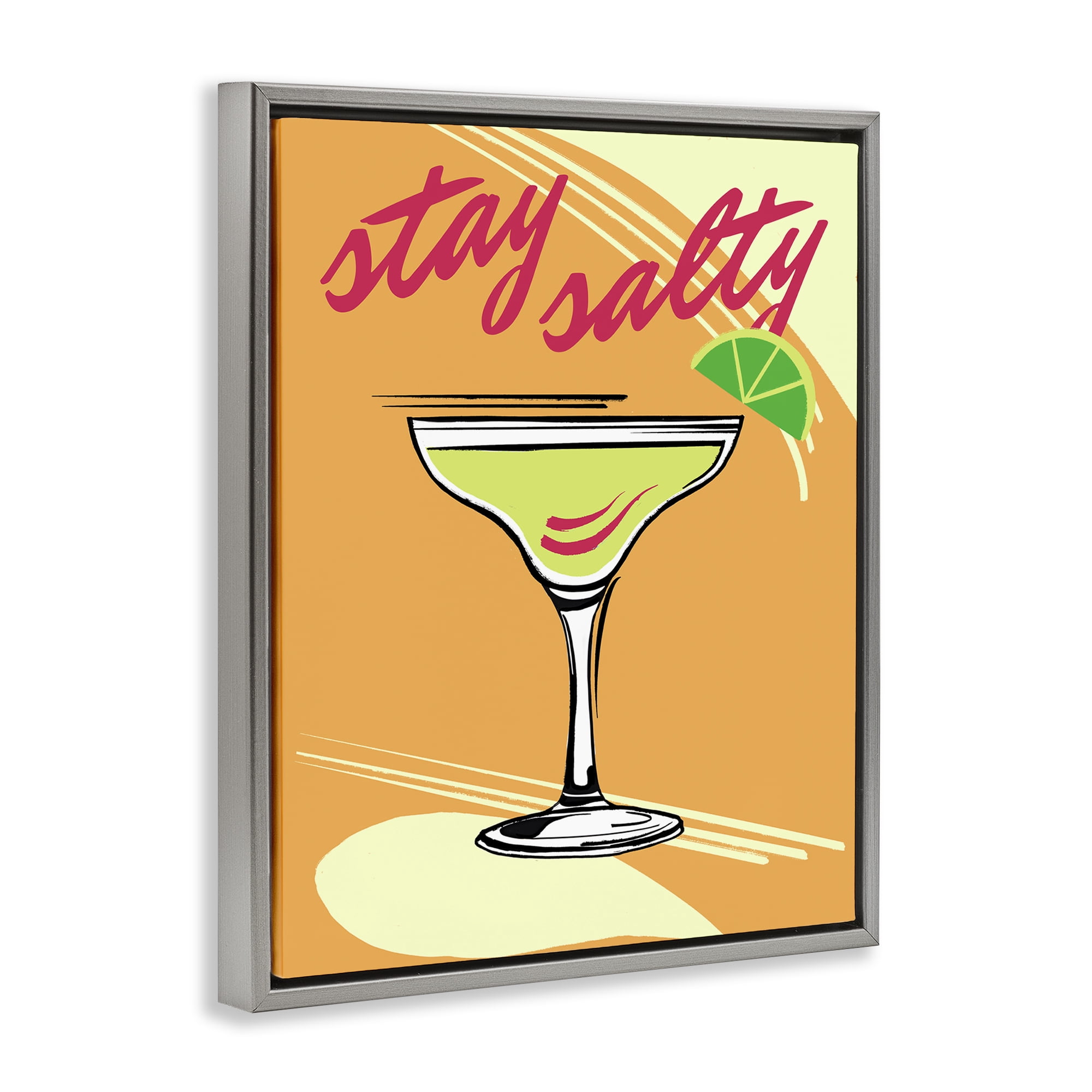 Stupell Industries Stay Salty Cocktail Food & Beverage Painting Gray Floater Framed Canvas Art Print Wall Art, 17 x 21