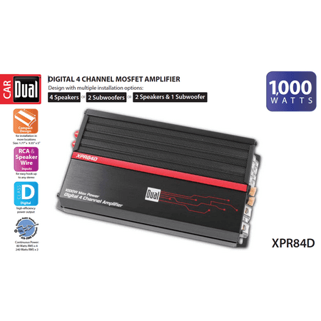 Dual Electronics XPR84D 2/1 High Performance Power MOSFET Class D Car Amplifier with 1,000-Watts of Dynamic Peak