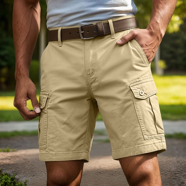 Casual Cargo Shorts for Everyday Leisure in Spring Summer Loose Fit Outdoor Workwear with Elastic Waist and Pocket Design
