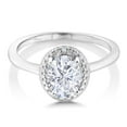 thumbnail image 2 of Gem Stone King 925 Sterling Silver White Moissanite and White Diamond Engagement Ring for Women (1.51 Cttw, Gemstone Birthstone, Oval 8X6MM, Available in Size 5, 6, 7, 8, 9), 2 of 4