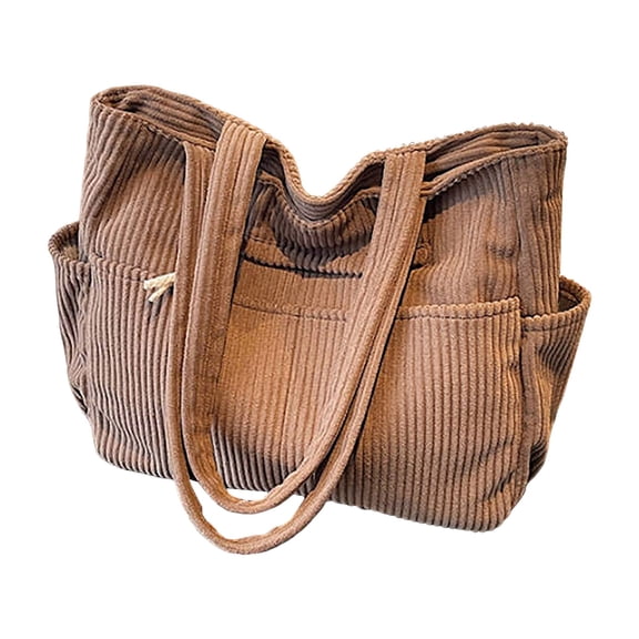 Corduroy Tote Bag for Women, Multiple Pockets Large Hobo Shoulder Bag for Office & Shopping, Zipper Casual Handbags 43x31cm