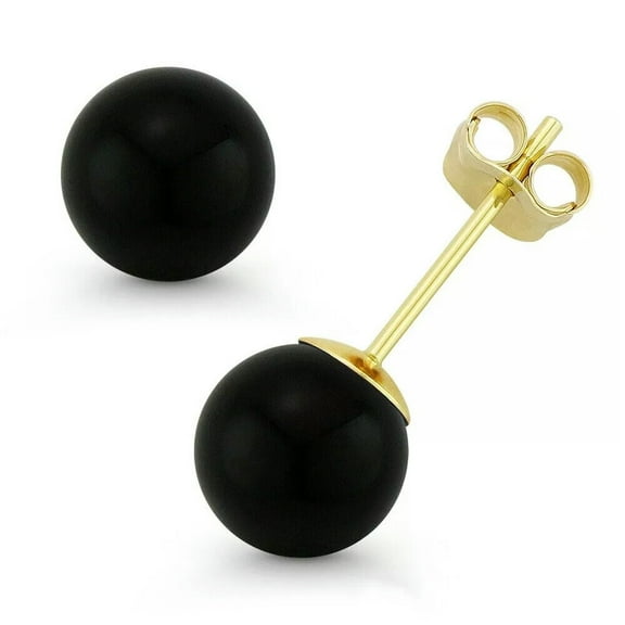 K-KED Black Onyx Ball gemstone beads Pushback-Bell Stud Earrings