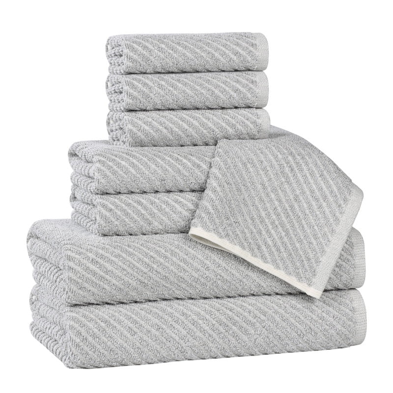 Superior Amelia Viscose Cotton Blend Medium Weight 8 Piece Towel Set, Platinum