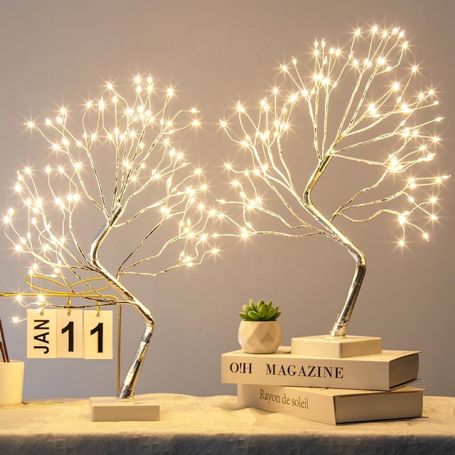 Árbol Bonsái con Luces de Hadas PEIDUO, Paquete de 2, 46 cm, 108 LEDs, 9 Modos