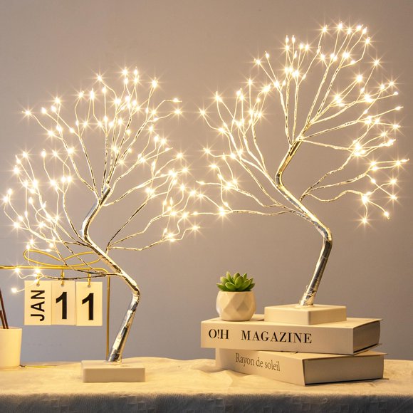 Árbol Bonsái con Luces de Hadas PEIDUO, Paquete de 2, 46 cm, 108 LEDs, 9 Modos