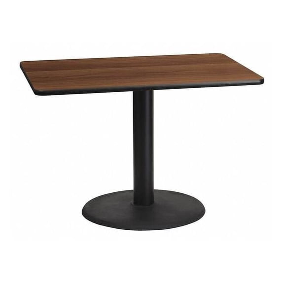 Rectangle Walnut Table,Rctngl w/Round Base,30"x42", Laminate Top, Wood Grain