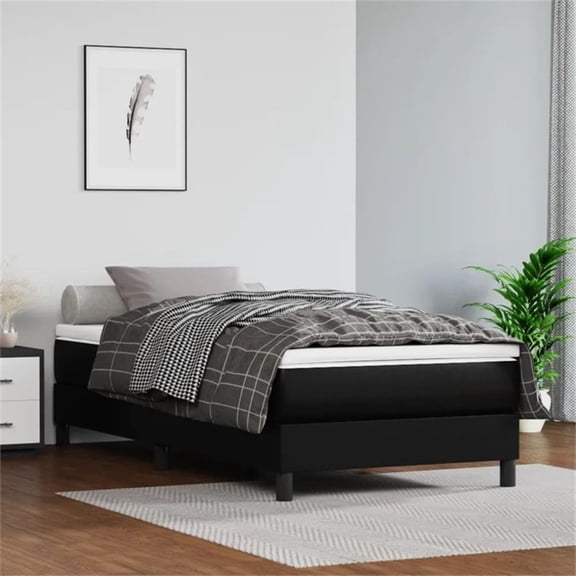 Bowery Hill Twin XL Sturdy Faux Leather Plywood Bed Frame in Black