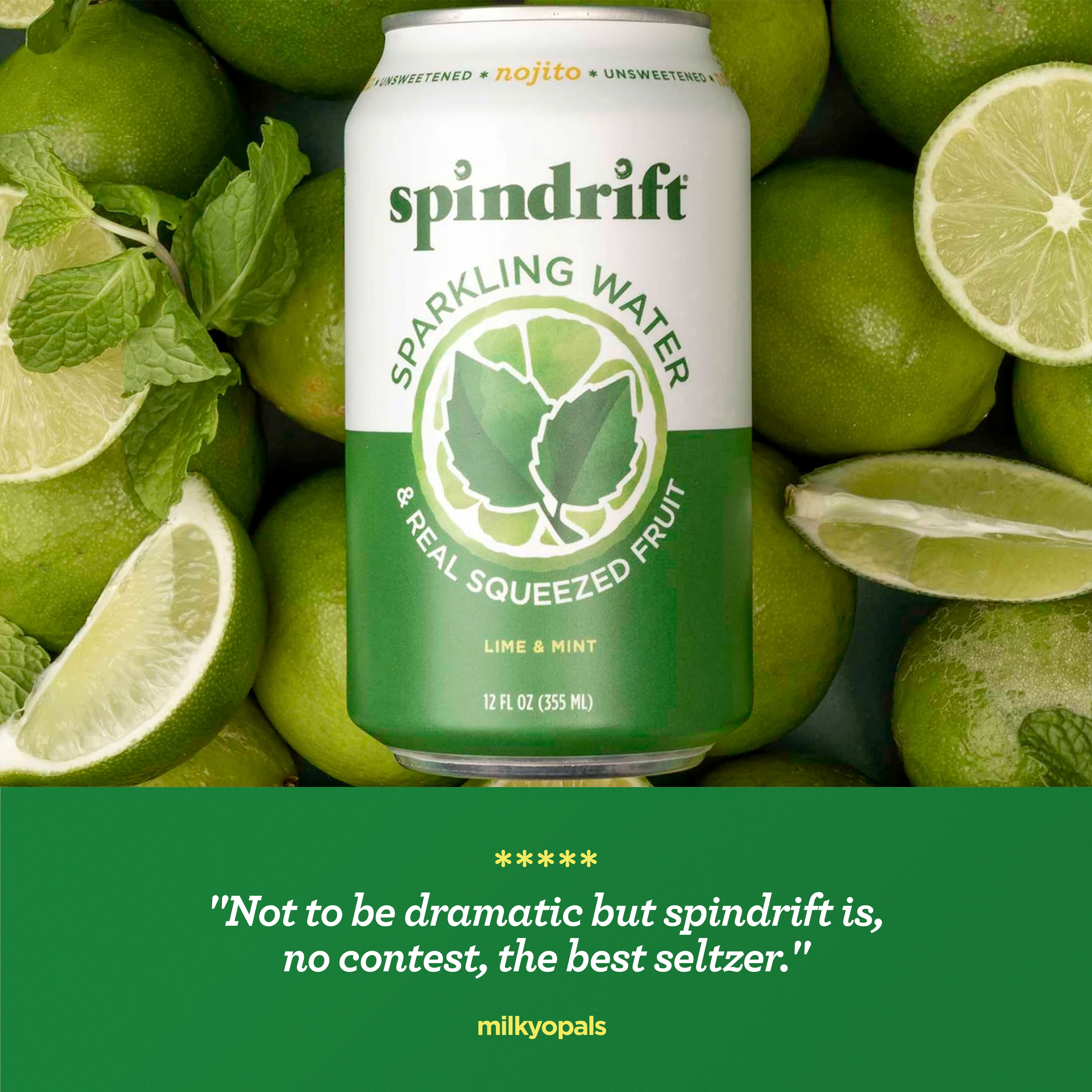 Spindrift Sparkling Water Nojito, Lime and Mint No sugar added