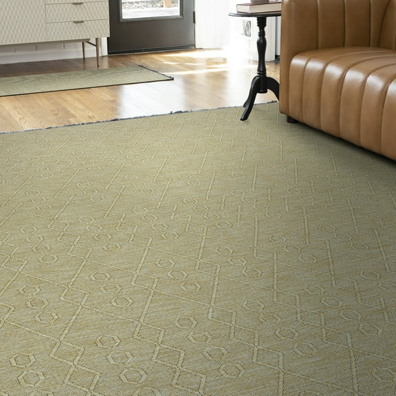 Alma Transitional 8' x 10' Green and Sage Green, Machine Washable Polyester & Cotton Indoor Area Rug