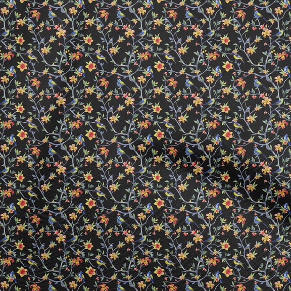 oneOone Polyester Lycra Black Fabric Floral With Birds Diy Clothing Quilting Fabric Print Fabric By Yard 56 Inch Wide
