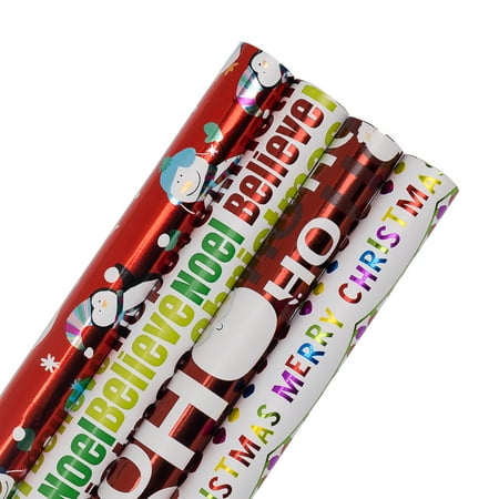 LaRibbons Holiday Gift Wrapping Paper - HoHoHo, Santa, Merry Christmas & Snowman Collection 4 Rolls - 30