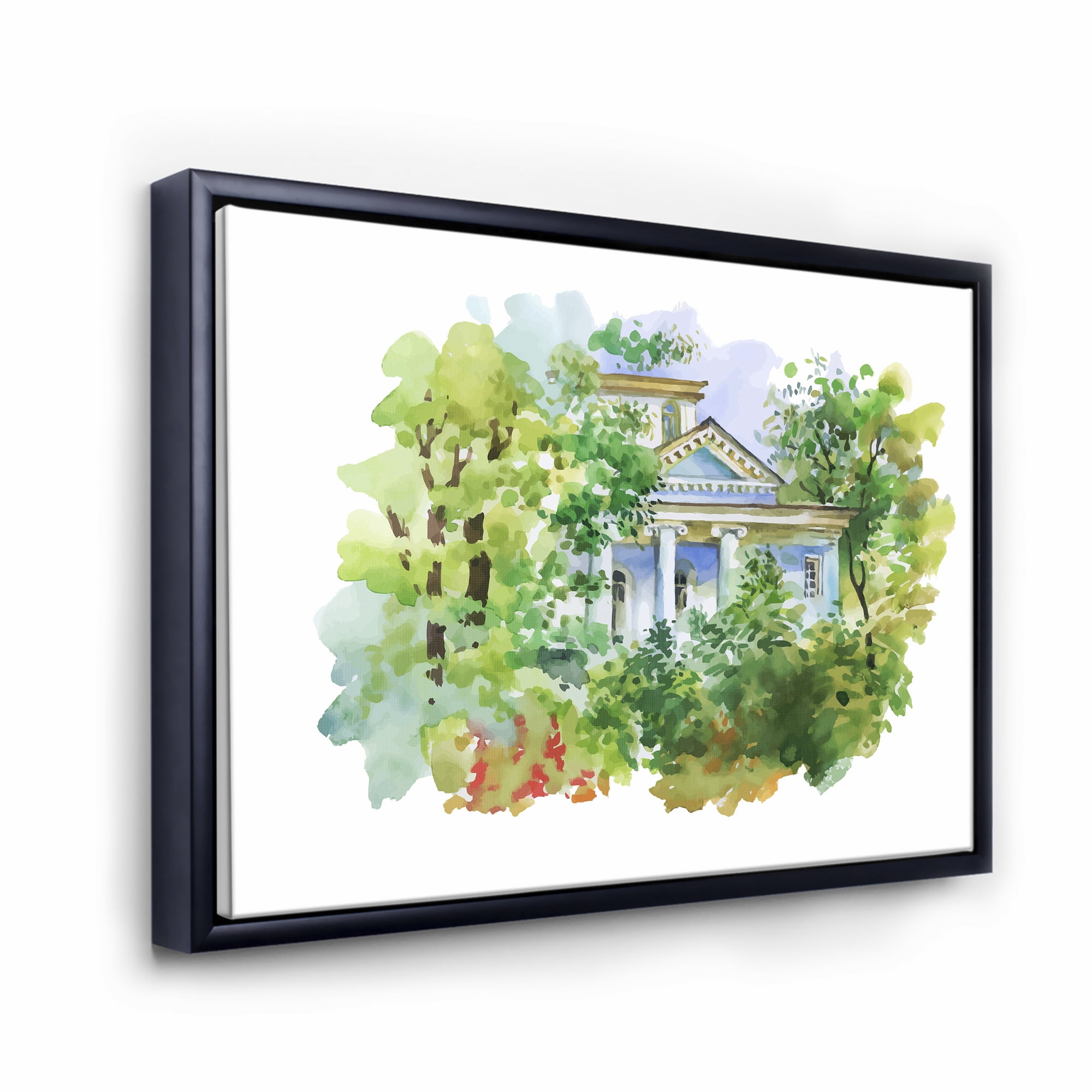 Designart 'White House In The Green Woods' Traditional Framed Canvas Wall Art Print