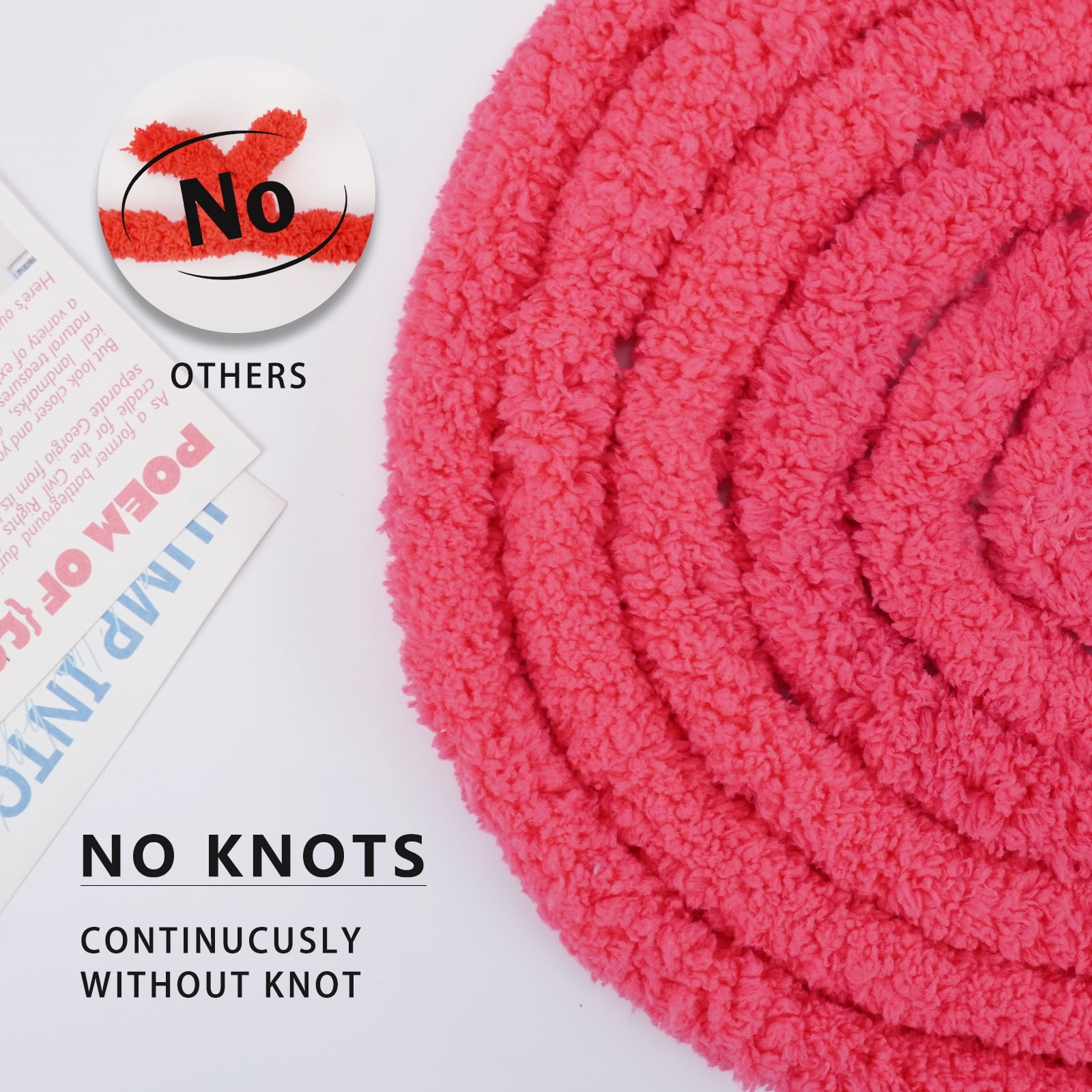 BATELO Chunky Yarn for Hand Knitting, Chunky Chenille Blanket Yarn for Crocheting, Bulky Soft Fluffy Chenille for Blanket Project, 8 Pack of 8oz/25yds, Hot Pink
