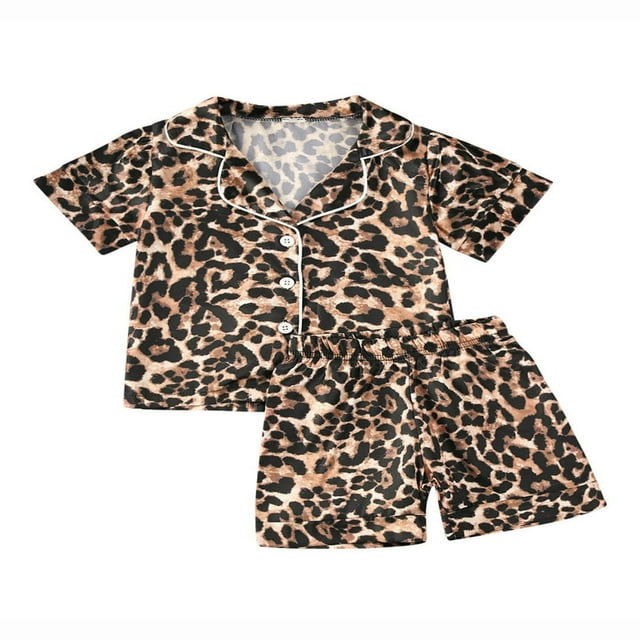 Kid Pajamas Set Leopard Print Long Short Sleeve Tops Shorts Trousers