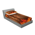 thumbnail image 2 of Fall Fitted Sheet & Pillow Sham Set, Dry Leaves Poured Onto Wooden Board Cabin Cottage Rustic Country Life Theme Print, Decorative Printed 4 Piece Bedding Decor Set, Twin, Brown Orange, by Ambesonne, 2 of 3