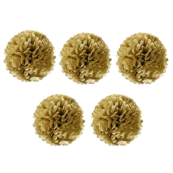 Raindrops Handmade Gold Tissue Paper Pom Flower Ball 5Pcs for Christmas Easter Celebration