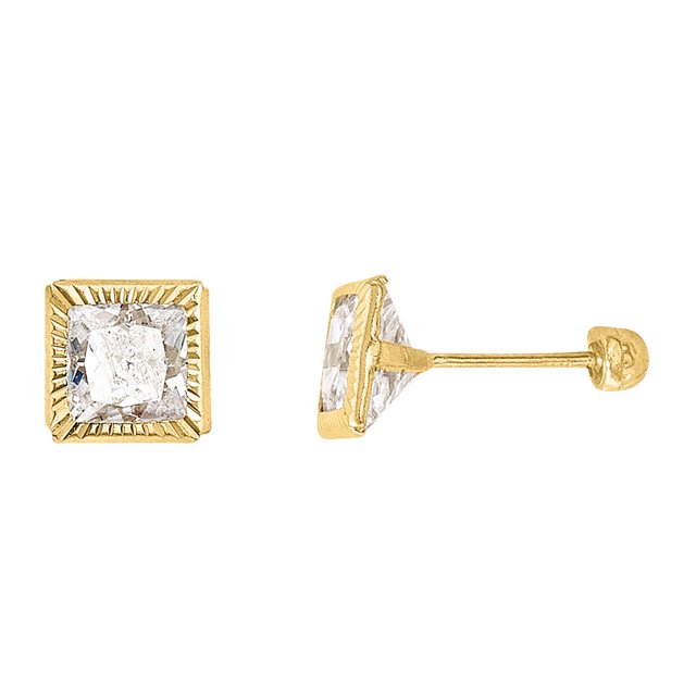 Broqueles Cuadro Bisel Diamantada 5x5 Oro De 10 K Joyeria M De Leon Broqueles Cuadro Bisel Diamantada