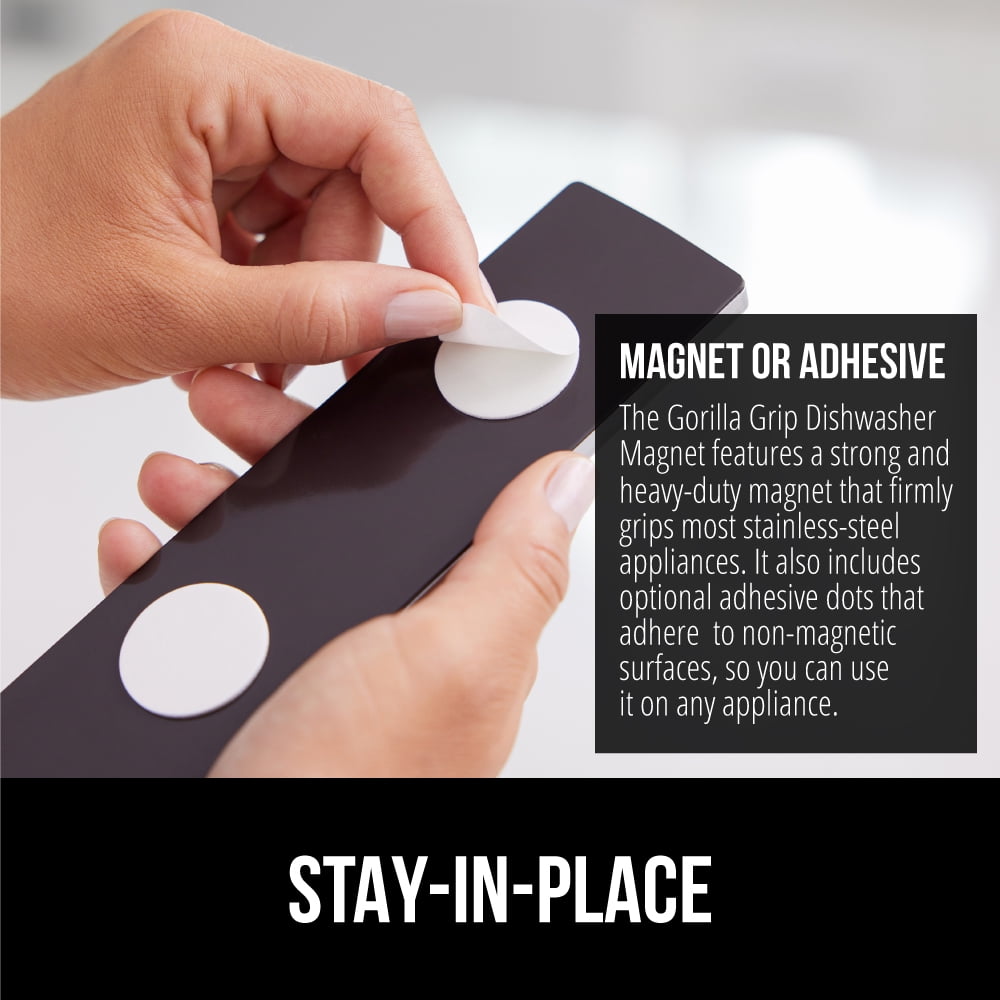 GORILLA GRIP Dishwasher Magnet Clean Dirty Sign, Optional Adhesive for Non-Magnet Surfaces, Silver