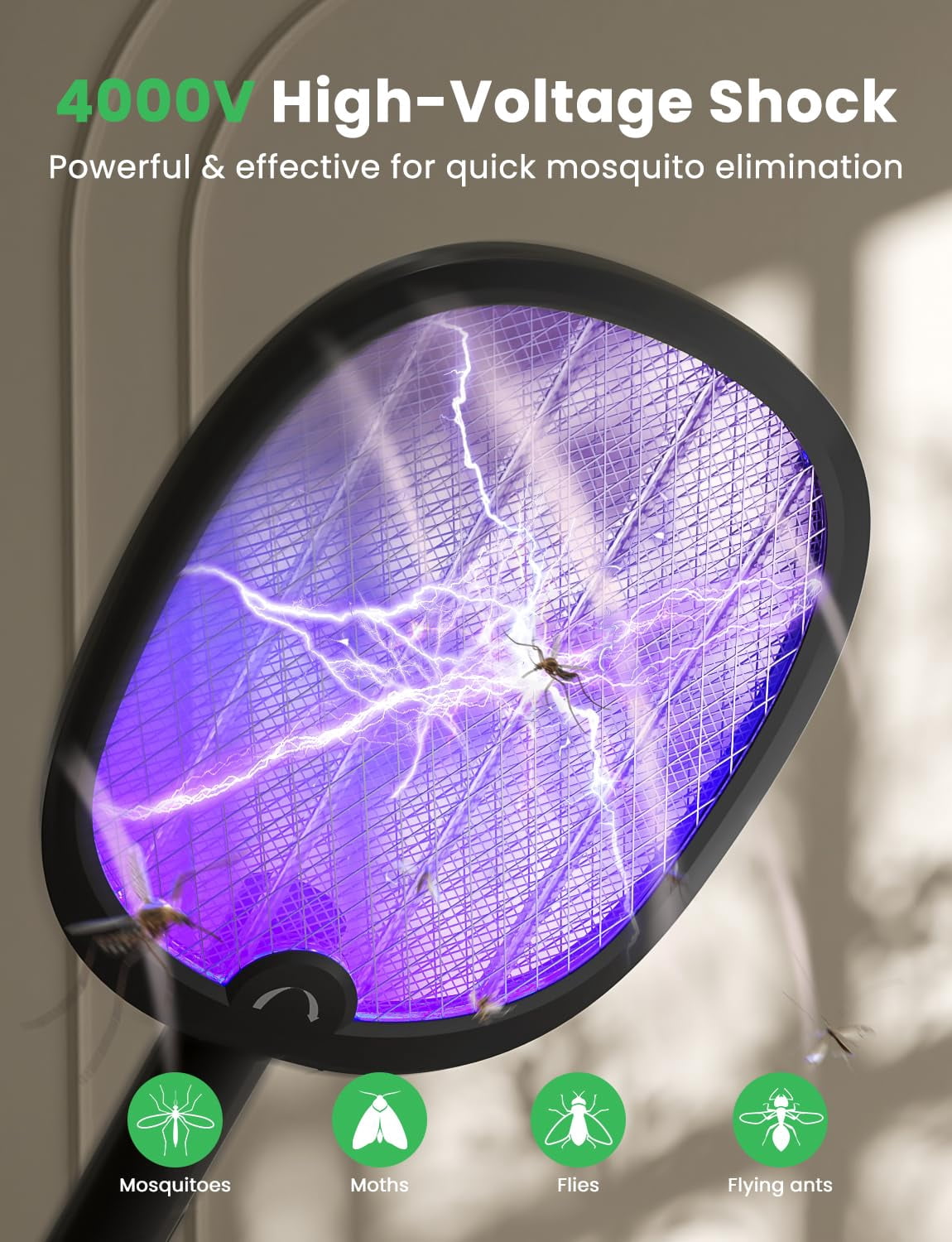 Electric Fly Swatter Foldable Zapper Racket 2 In 1 Mosquito Killer With Attractant Light Rechargeable 1800mah For Indoor Home Backyard Patio Camping