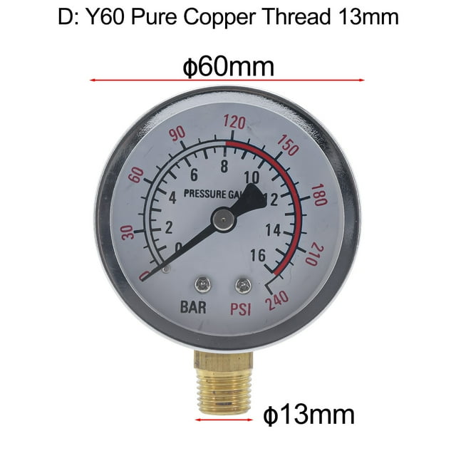 BTOER Y60 0-1.6Mpa 0-230PSI Pool Filter Water Pressure Dial Hydraulic Pressure Gauge Meter Manometer G1/4 Thread Dial Digital Display