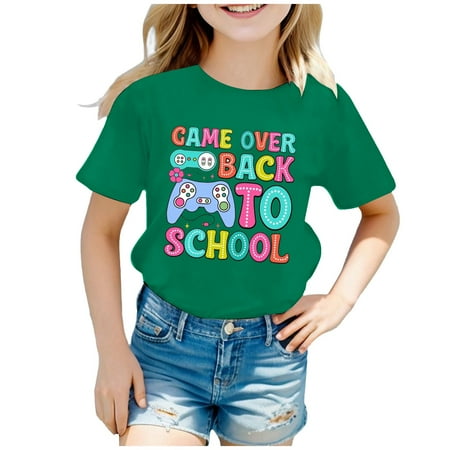 

Girl s Letter Graphic T Shirts Short Kids Back To School Graphic Short Sleeve Round Neck Tee Bright & Comfortable for Boys & Girls Shirts Clothes a-Green 140