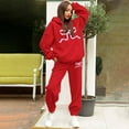 thumbnail image 2 of Women's Sweatsuits 2 Piece Long Sleeve Bow Print Hooded Track Suits Fall Fashion Leisure Travel Vacation Clothes, 2 of 4