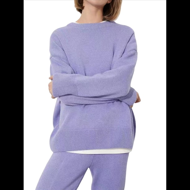 Suéteres Ligeros, Suaves y de Cuello Redondo para Mujer, Lisos, para Otoño e Invierno Púrpura XL