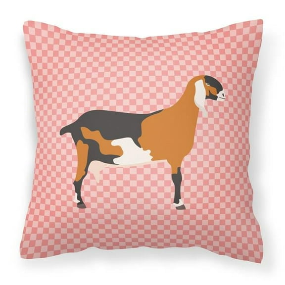 Carolines Treasures BB7883PW1414 Anglo Nubian Goat Pink Check Fabric Decorative Pillow, 14 x 14 in.
