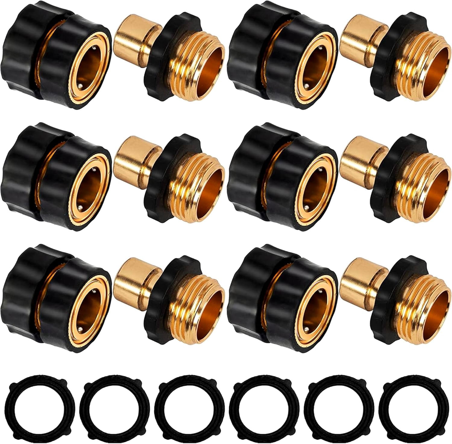 HRTGFD-3/4 Inch Garden Hose Quick Connect, Aluminum Garden Hose Fittings, Male and Female Water Quick Release Connector (6Pack)
