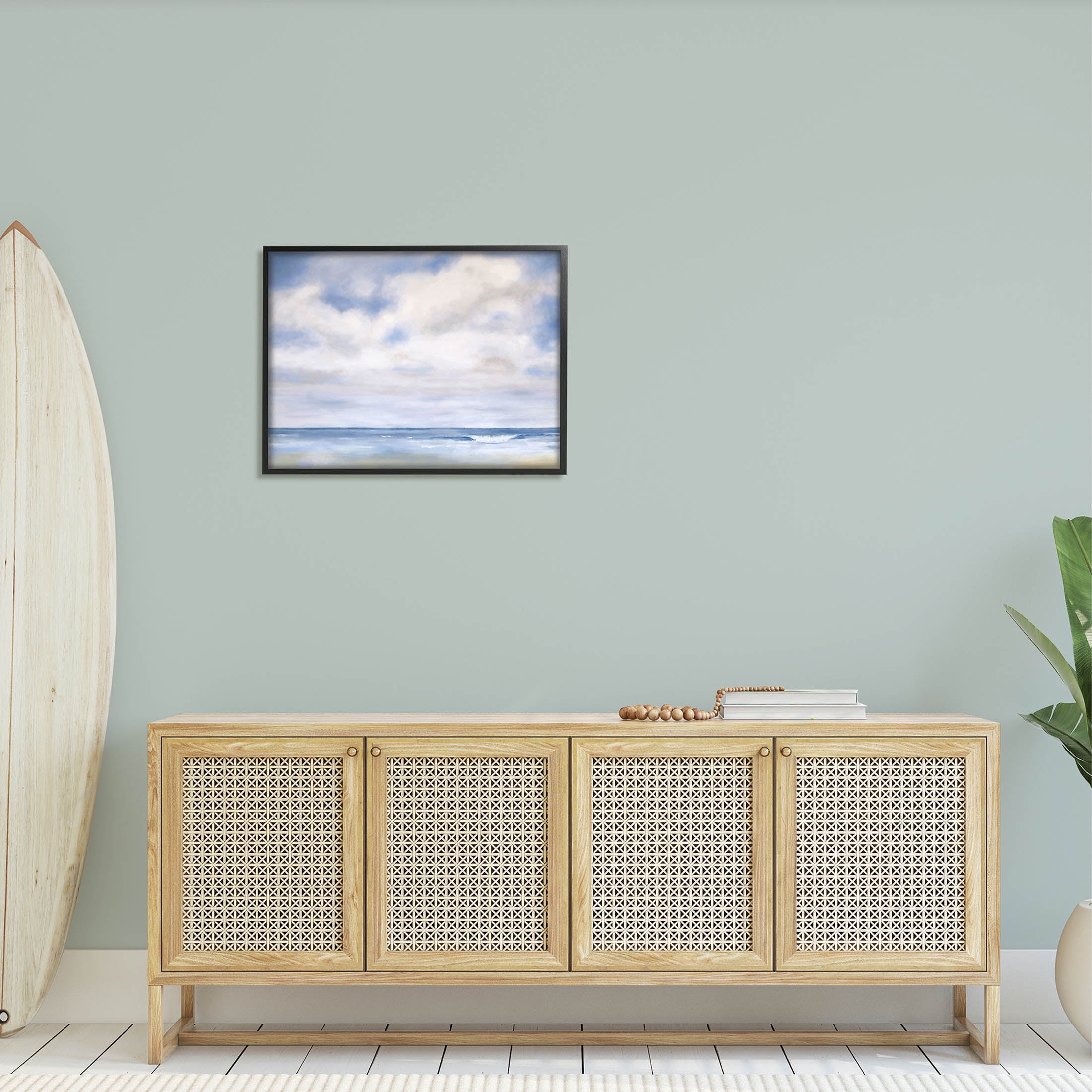 Stupell Industries Tranquil Beach Waves Ocean Scenery Painting Black Framed Art Print Wall Art, Design by Catherine Andersen