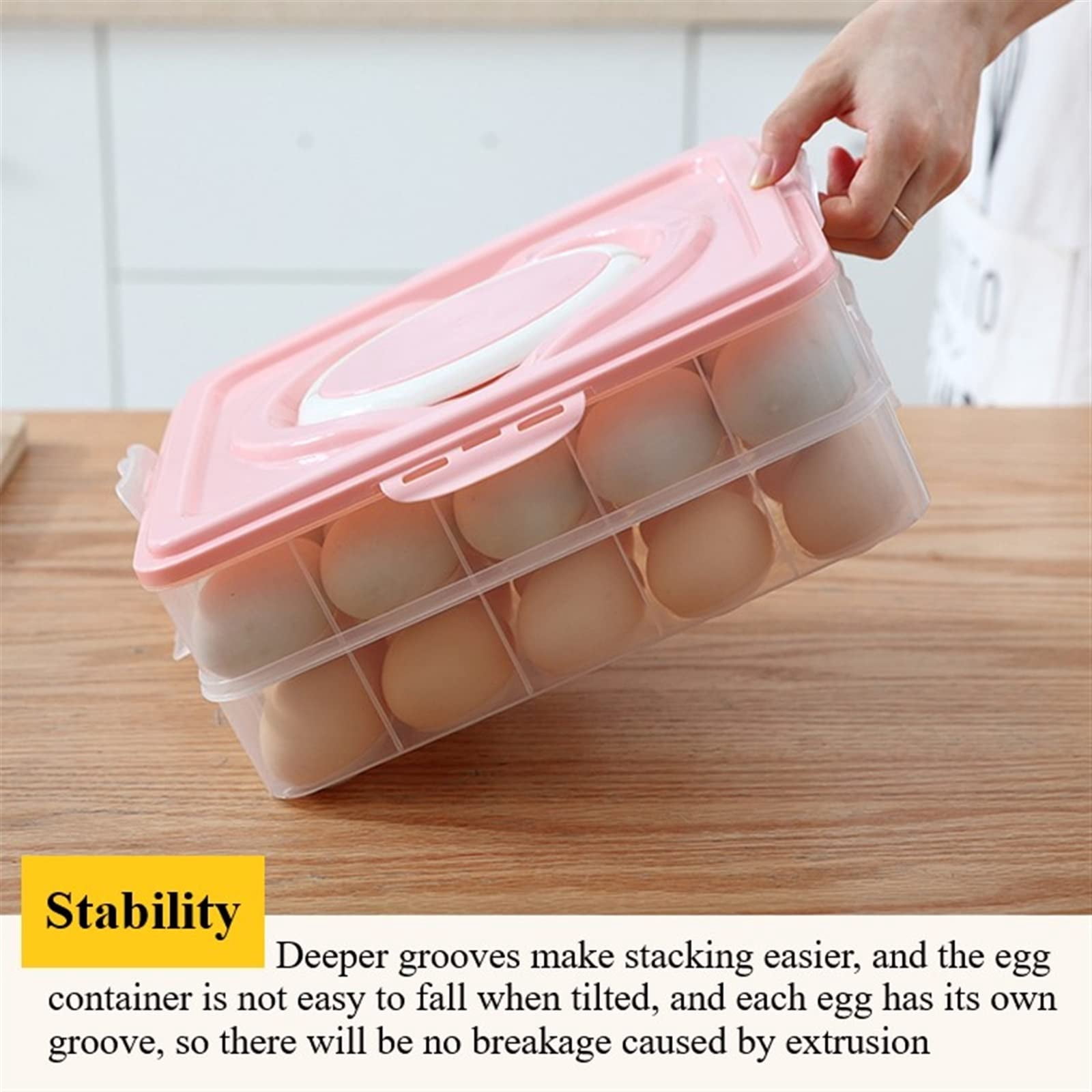 Deviled Egg Containers with Lid, 40 Eggs Portable Storage Deviled Egg Carrier with Lid and Handle, Stackable Deviled Egg Carrier, Egg Container for Refrigerator Storage (2 Layers, Pink)