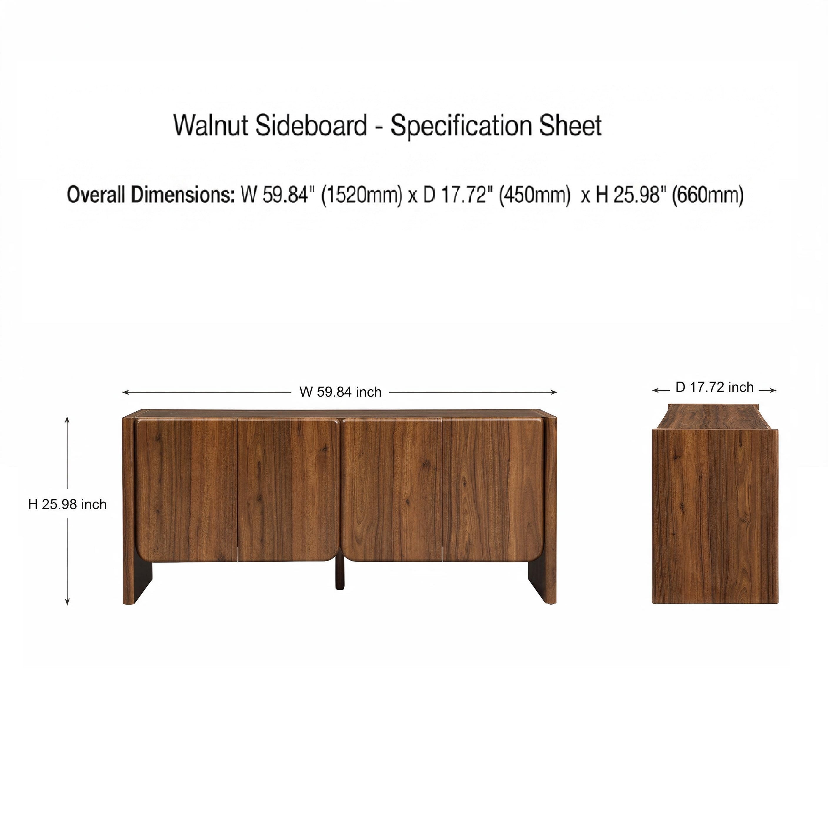Euroco 59" Sideboard Buffet Cabinet with Storage, Mid Century Modern Sideboard with 4 Doors, Credenza Coffee Bar for Kitchen Living Room,Walnut