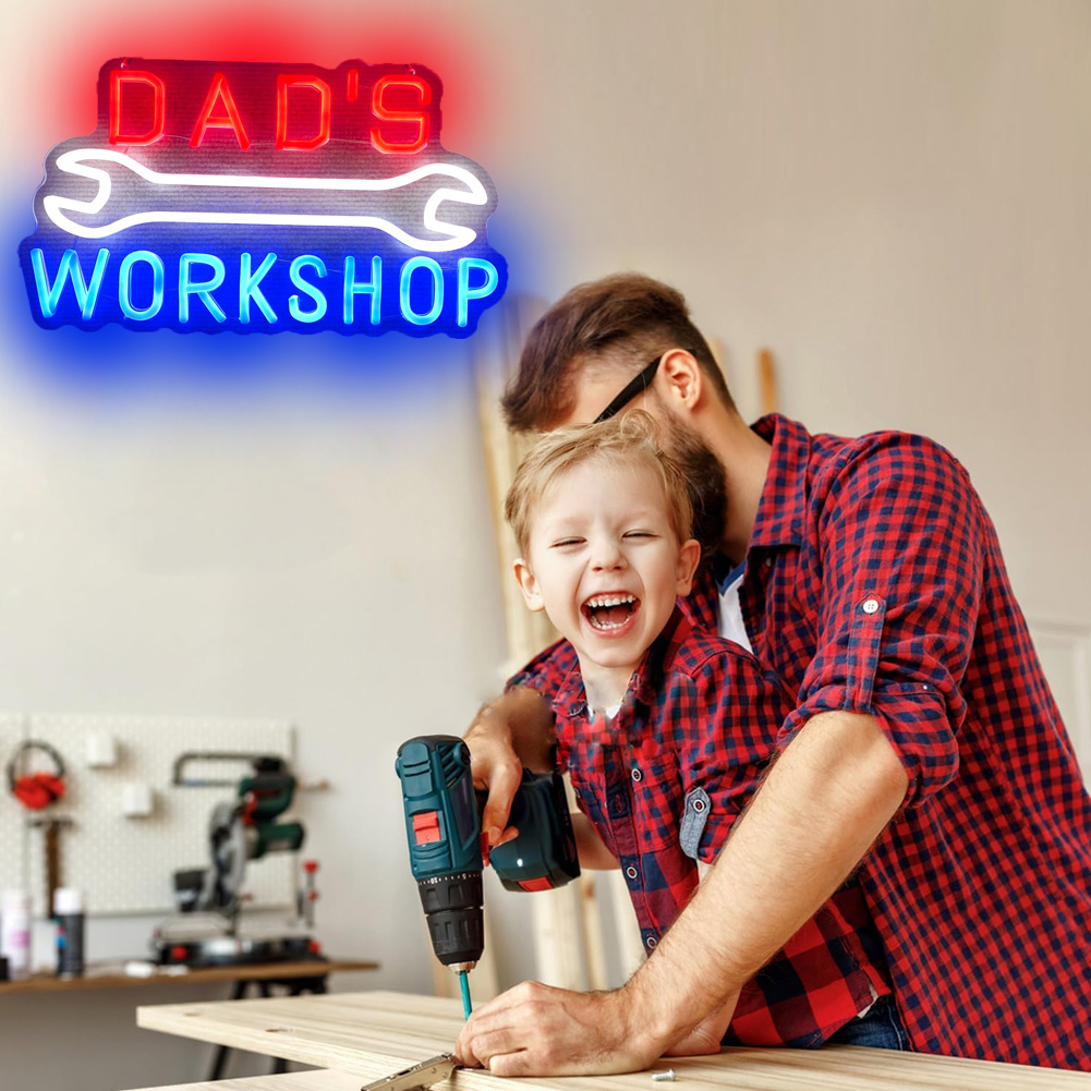 Dad's Workshop Neon Sign,Garage Car Signs neon Light for Man Cave Auto Repair Shop Workshop Birthday Father Gift Decor