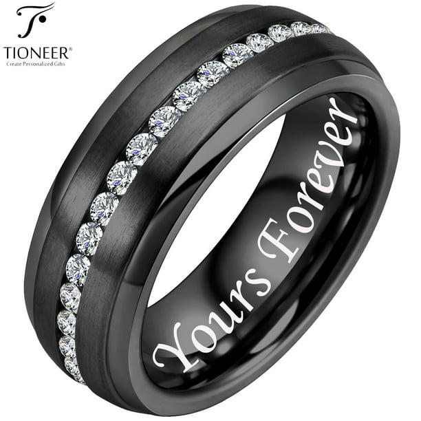 Tungsten Carbide Wedding Band w/ White Cubic Zirconia Eternity Style w