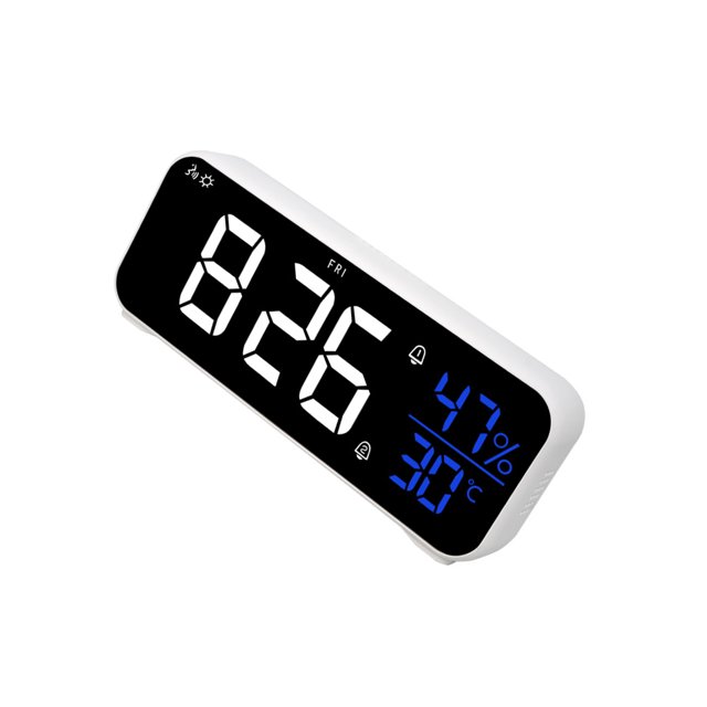 Injueey Reloj Digital LED, temperatura, humedad, música, herramientas de sincronización, recargable, inalámbrico, superficie de espejo, reloj de Electrónica Blanco