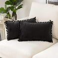 thumbnail image 5 of Pack of 2 Velvet Throw Pillow Covers Pompom Decorative Pillowcases Solid Soft Cushion Covers with Poms Square for Couch Sofa Bedroom Car 18x18inch Dark Green, 5 of 7