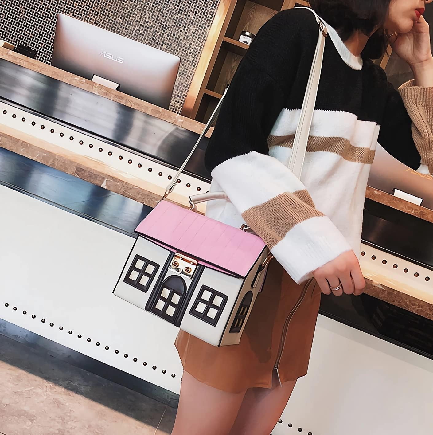House Shaped Unique Novelty Purse for Women Mini Funny Weird Shoulder Crossbody Bag Handbag Clutch PU Leather